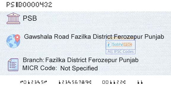 Punjab And Sind Bank Fazilka District Ferozepur PunjabBranch 