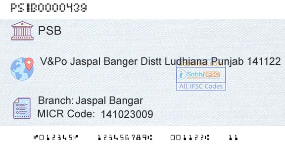 Punjab And Sind Bank Jaspal BangarBranch 