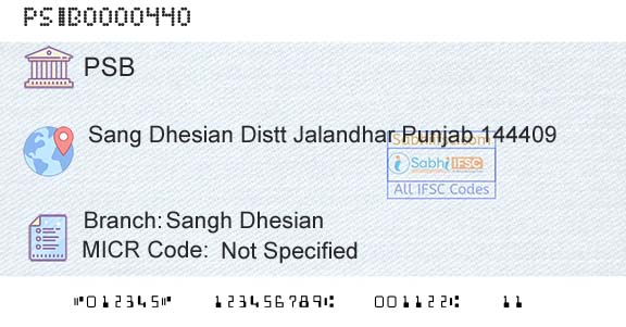 Punjab And Sind Bank Sangh DhesianBranch 