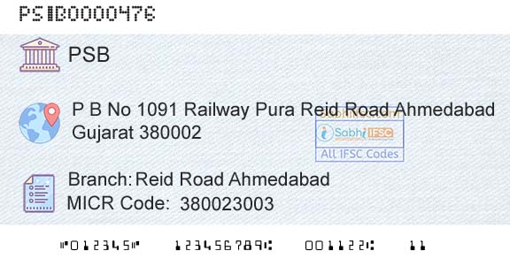 Punjab And Sind Bank Reid Road AhmedabadBranch 