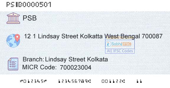 Punjab And Sind Bank Lindsay Street KolkataBranch 