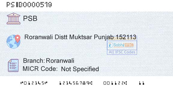 Punjab And Sind Bank RoranwaliBranch 
