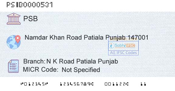Punjab And Sind Bank N K Road Patiala PunjabBranch 