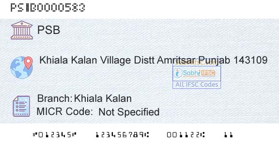 Punjab And Sind Bank Khiala KalanBranch 
