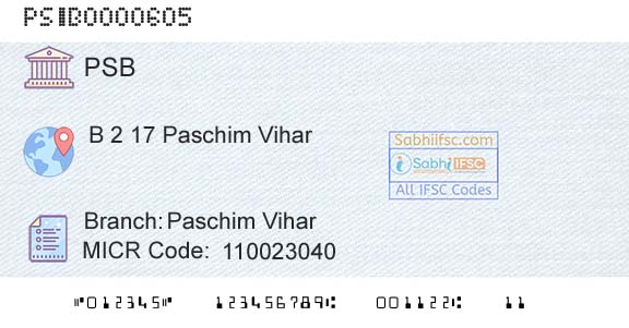 Punjab And Sind Bank Paschim ViharBranch 
