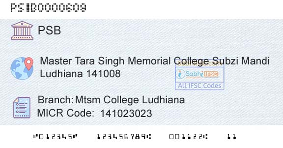 Punjab And Sind Bank Mtsm College LudhianaBranch 