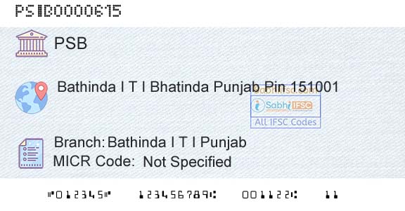 Punjab And Sind Bank Bathinda I T I PunjabBranch 