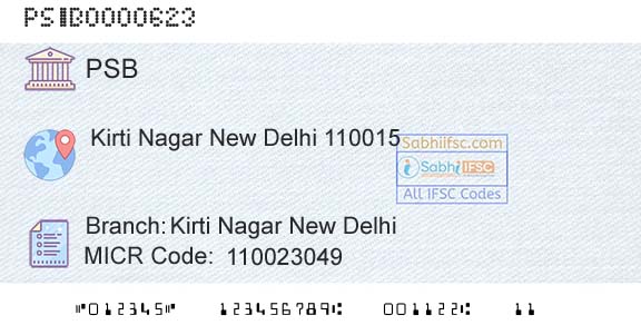 Punjab And Sind Bank Kirti Nagar New DelhiBranch 
