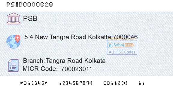 Punjab And Sind Bank Tangra Road KolkataBranch 