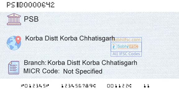 Punjab And Sind Bank Korba Distt Korba ChhatisgarhBranch 