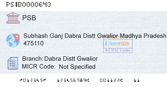 Punjab And Sind Bank Dabra Distt GwaliorBranch 