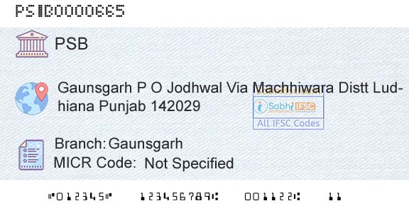 Punjab And Sind Bank GaunsgarhBranch 