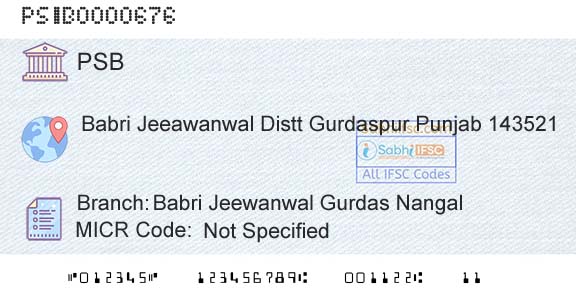 Punjab And Sind Bank Babri Jeewanwal Gurdas Nangal Branch 