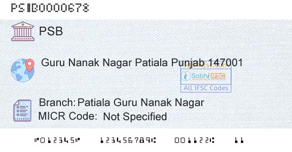 Punjab And Sind Bank Patiala Guru Nanak NagarBranch 