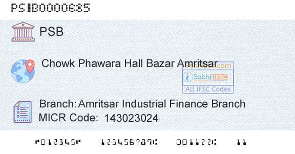 Punjab And Sind Bank Amritsar Industrial Finance BranchBranch 