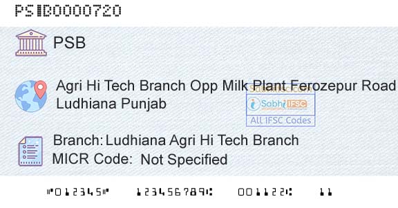 Punjab And Sind Bank Ludhiana Agri Hi Tech BranchBranch 