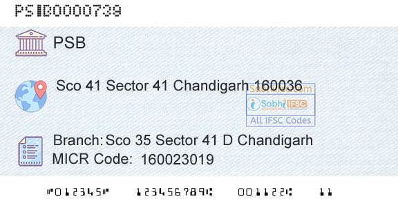 Punjab And Sind Bank Sco 35 Sector 41 D ChandigarhBranch 