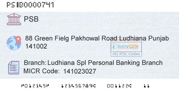 Punjab And Sind Bank Ludhiana Spl Personal Banking BranchBranch 