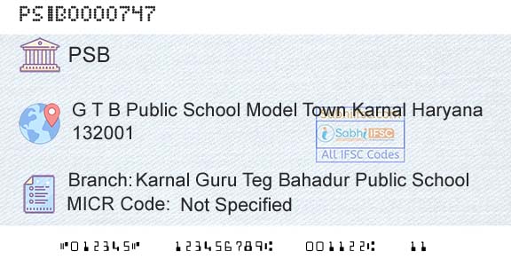 Punjab And Sind Bank Karnal Guru Teg Bahadur Public SchoolBranch 