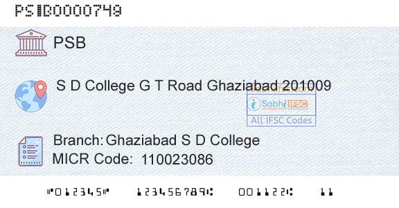 Punjab And Sind Bank Ghaziabad S D CollegeBranch 