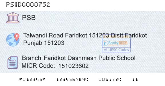Punjab And Sind Bank Faridkot Dashmesh Public SchoolBranch 