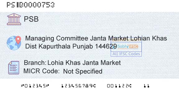 Punjab And Sind Bank Lohia Khas Janta MarketBranch 