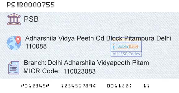Punjab And Sind Bank Delhi Adharshila Vidyapeeth PitamBranch 