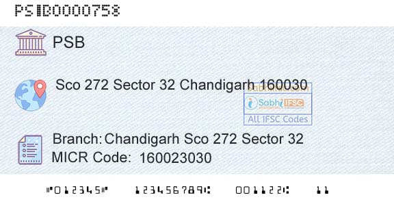 Punjab And Sind Bank Chandigarh Sco 272 Sector 32Branch 