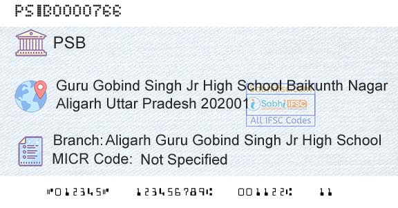 Punjab And Sind Bank Aligarh Guru Gobind Singh Jr High SchoolBranch 