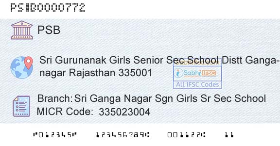 Punjab And Sind Bank Sri Ganga Nagar Sgn Girls Sr Sec School Branch 