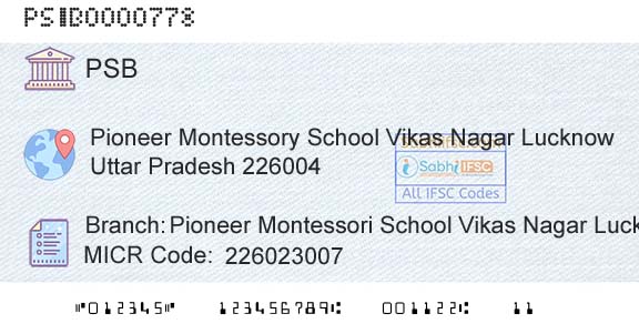Punjab And Sind Bank Pioneer Montessori School Vikas Nagar LucknowBranch 