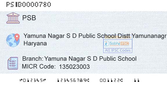Punjab And Sind Bank Yamuna Nagar S D Public SchoolBranch 