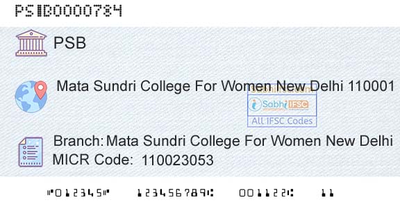 Punjab And Sind Bank Mata Sundri College For Women New DelhiBranch 