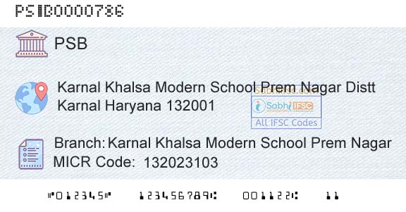 Punjab And Sind Bank Karnal Khalsa Modern School Prem NagarBranch 