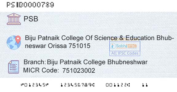 Punjab And Sind Bank Biju Patnaik College BhubneshwarBranch 
