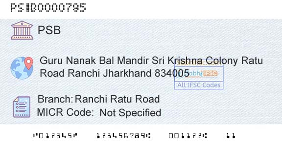 Punjab And Sind Bank Ranchi Ratu RoadBranch 