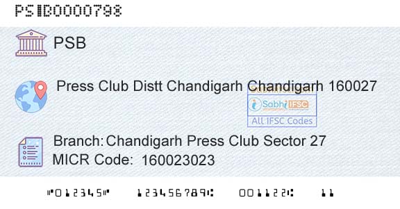 Punjab And Sind Bank Chandigarh Press Club Sector 27Branch 