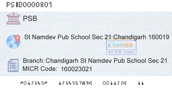 Punjab And Sind Bank Chandigarh St Namdev Pub School Sec 21Branch 