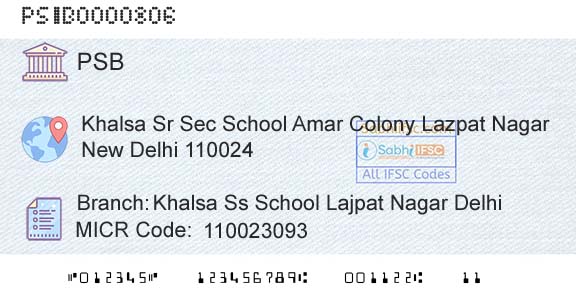 Punjab And Sind Bank Khalsa Ss School Lajpat Nagar DelhiBranch 