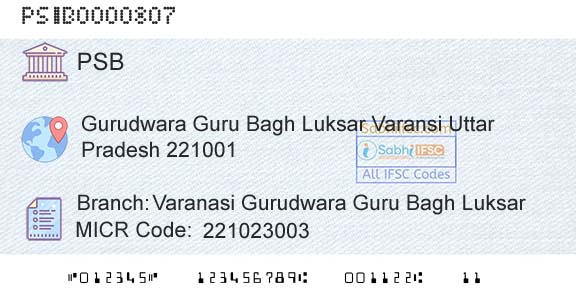 Punjab And Sind Bank Varanasi Gurudwara Guru Bagh LuksarBranch 
