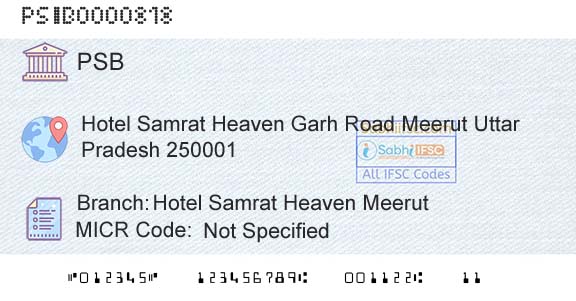 Punjab And Sind Bank Hotel Samrat Heaven MeerutBranch 