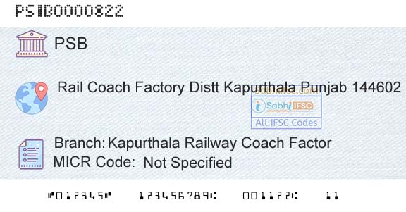 Punjab And Sind Bank Kapurthala Railway Coach FactorBranch 