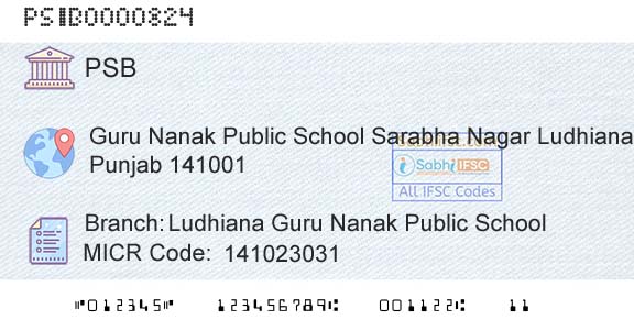 Punjab And Sind Bank Ludhiana Guru Nanak Public SchoolBranch 