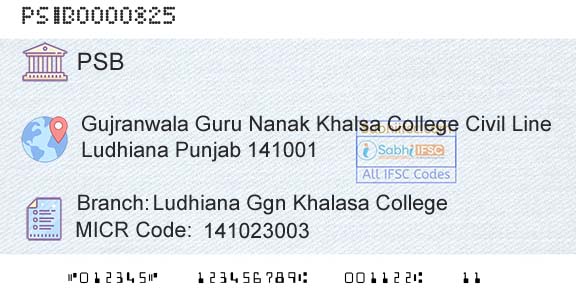 Punjab And Sind Bank Ludhiana Ggn Khalasa CollegeBranch 