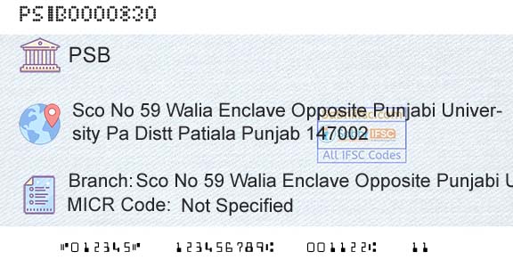 Punjab And Sind Bank Sco No 59 Walia Enclave Opposite Punjabi UniversitBranch 