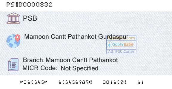 Punjab And Sind Bank Mamoon Cantt PathankotBranch 