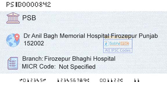 Punjab And Sind Bank Firozepur Bhaghi HospitalBranch 