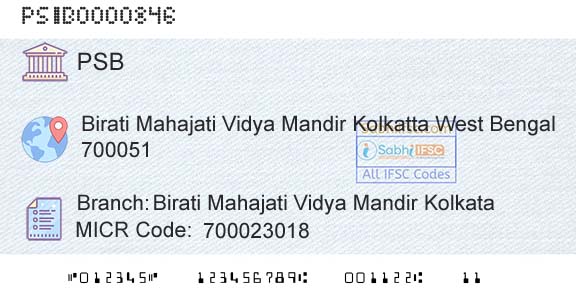 Punjab And Sind Bank Birati Mahajati Vidya Mandir KolkataBranch 