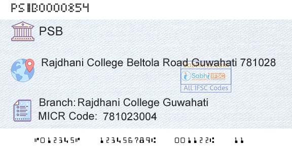 Punjab And Sind Bank Rajdhani College GuwahatiBranch 