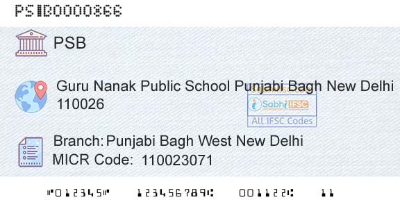 Punjab And Sind Bank Punjabi Bagh West New DelhiBranch 